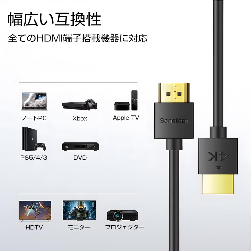 Senetem Slim HDMI Cable 5 ft, High Speed (4K@60Hz, 18Gbps), HDMI 2.0 Cord, Thin, Low-Profile Gold-Plated Connectors - 2K, HDR, ARC, 3D, for Gaming Monitor, TV, X-Box, PS5/4/3 (5 Feet) - Image 5